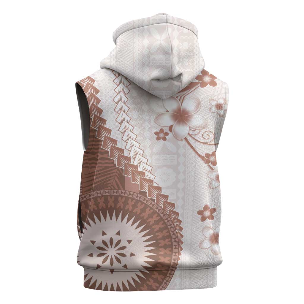 Bula Fiji Sleeveless Zip Hoodie Brown Plumeria Masi Tapa Pattern LT05 - Polynesian Pride