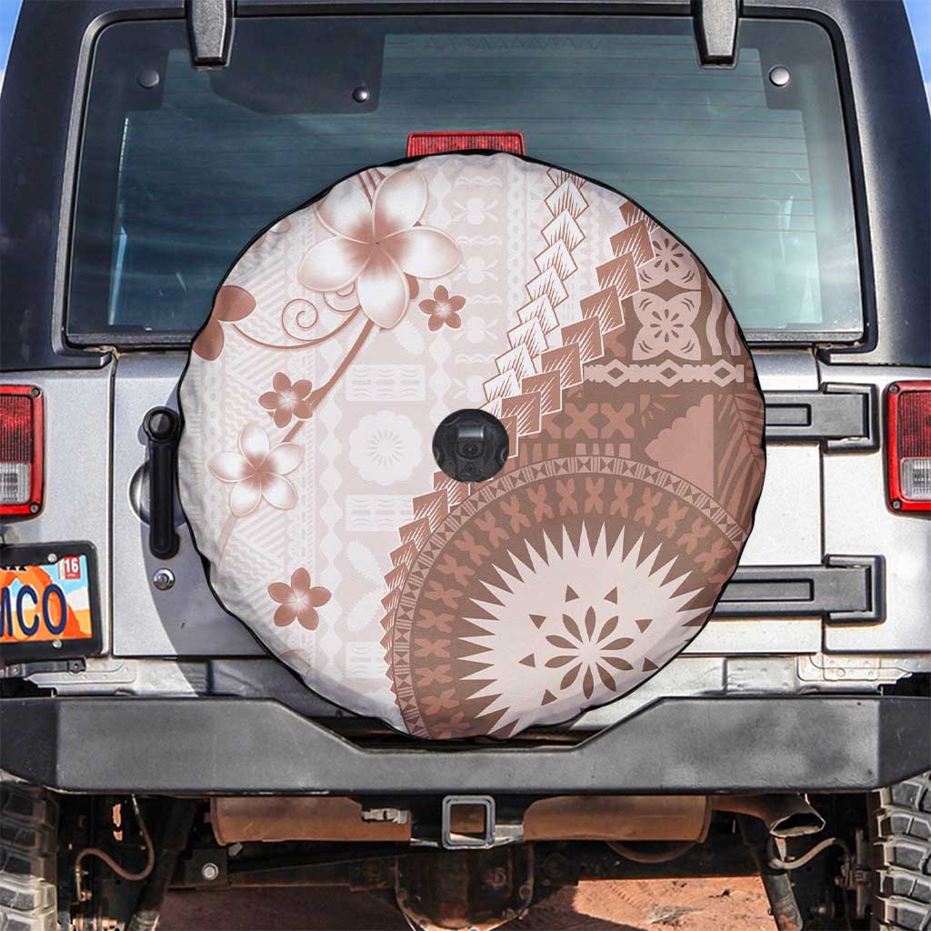 Bula Fiji Spare Tire Cover Brown Plumeria Masi Tapa Pattern LT05 Brown - Polynesian Pride