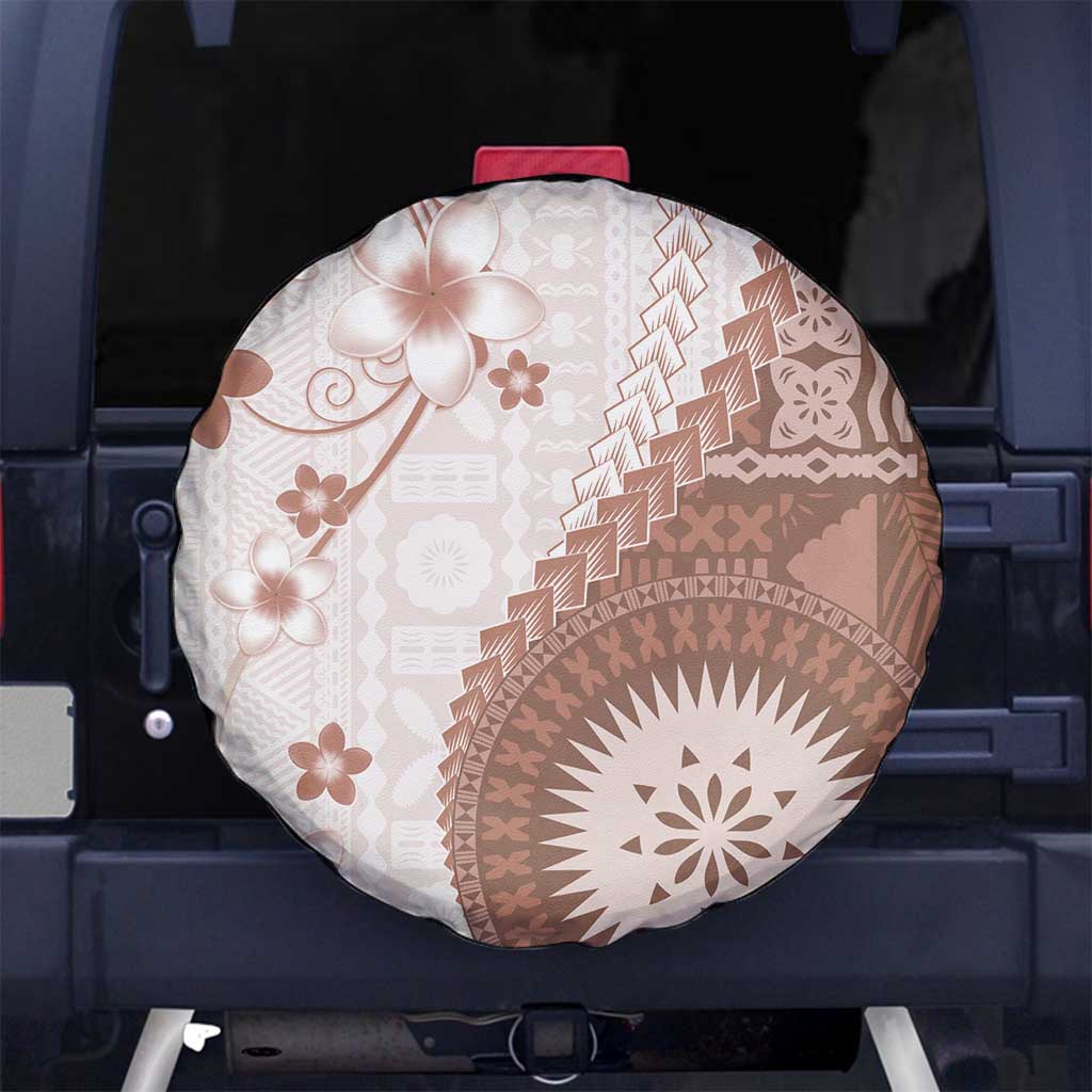 Bula Fiji Spare Tire Cover Brown Plumeria Masi Tapa Pattern LT05 No hole Brown - Polynesian Pride