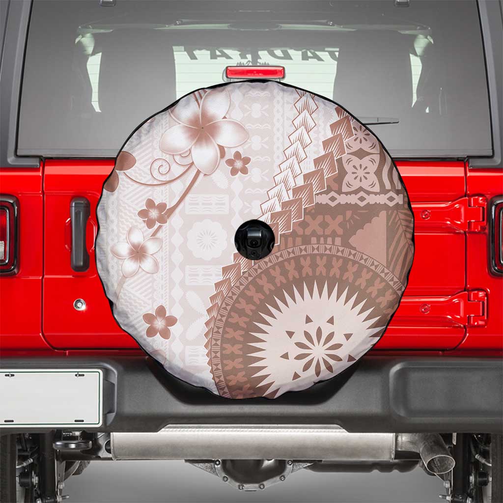 Bula Fiji Spare Tire Cover Brown Plumeria Masi Tapa Pattern LT05 - Polynesian Pride