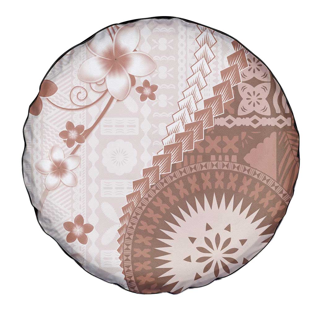 Bula Fiji Spare Tire Cover Brown Plumeria Masi Tapa Pattern LT05 - Polynesian Pride