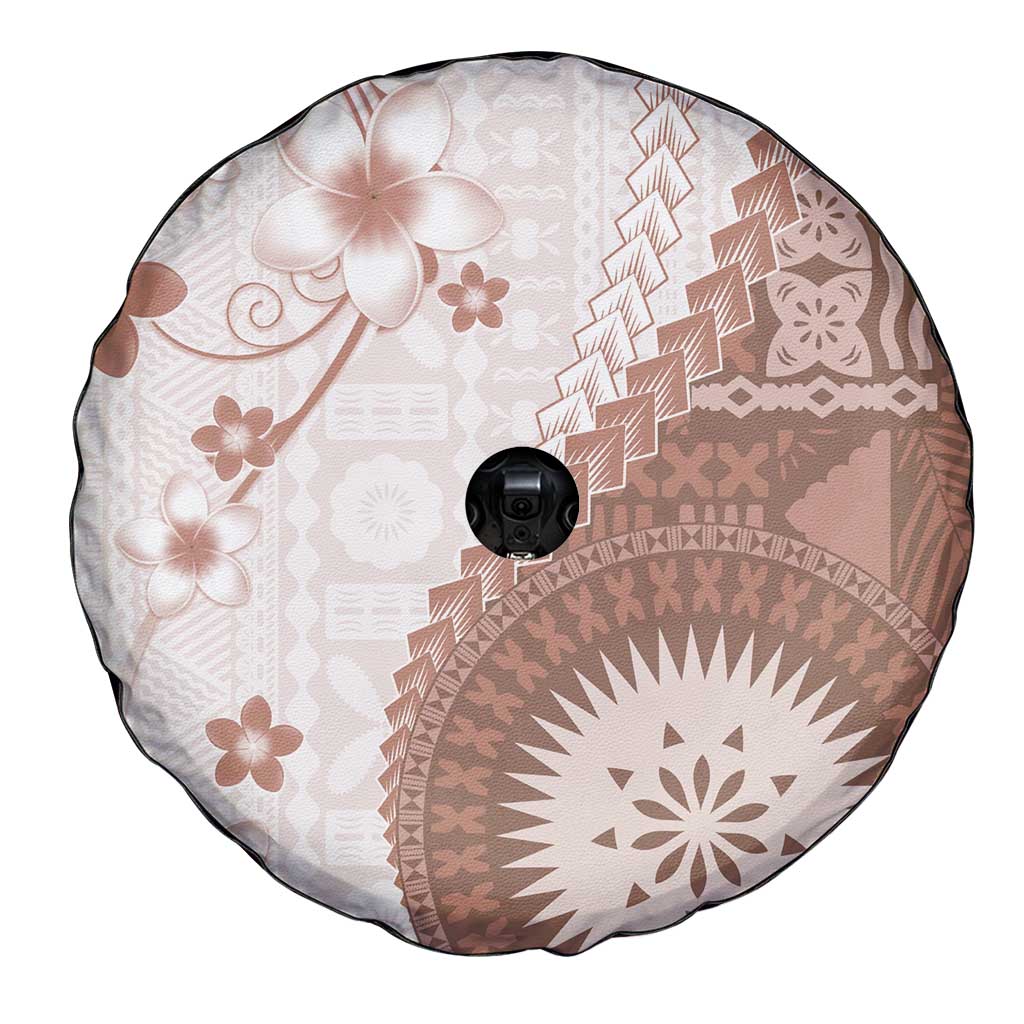 Bula Fiji Spare Tire Cover Brown Plumeria Masi Tapa Pattern LT05 - Polynesian Pride