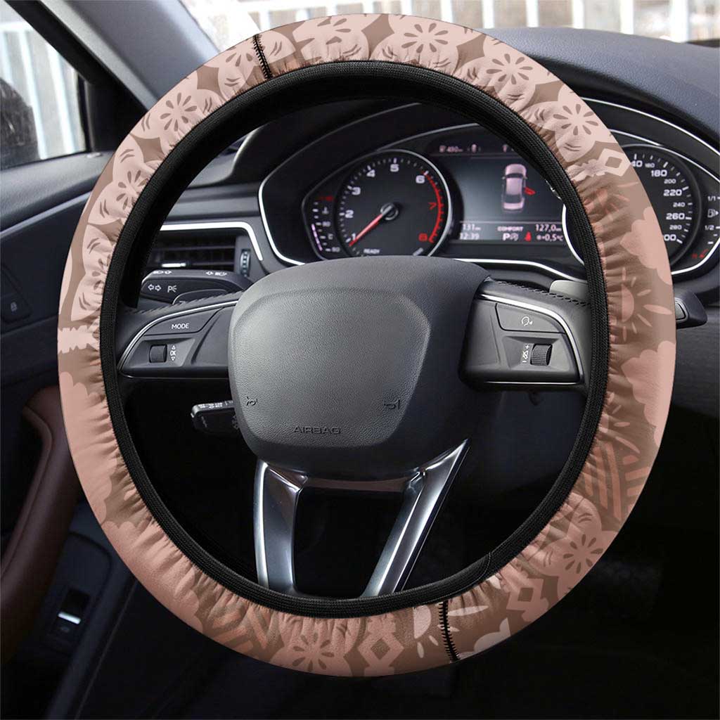 Bula Fiji Steering Wheel Cover Brown Plumeria Masi Tapa Pattern LT05 - Polynesian Pride