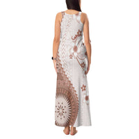 Bula Fiji Tank Maxi Dress Brown Plumeria Masi Tapa Pattern - Polynesian Pride