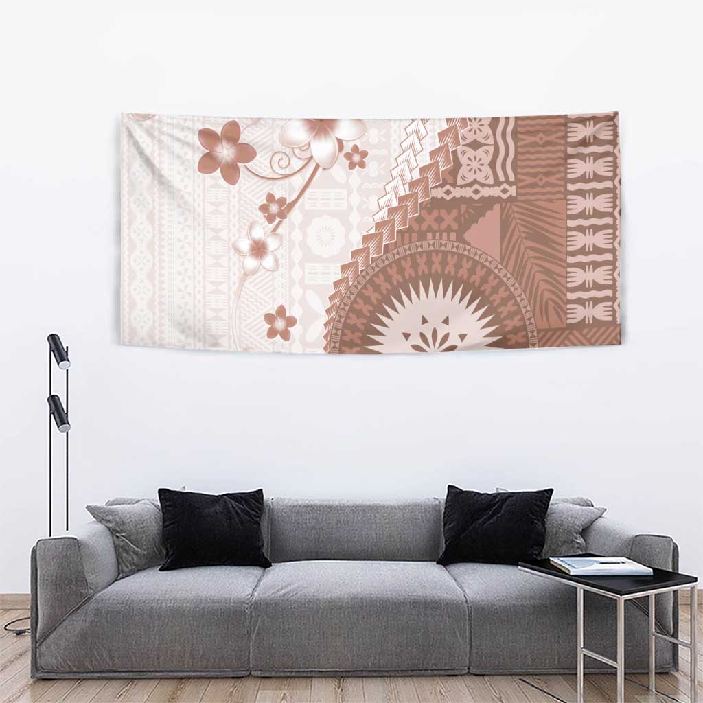 Bula Fiji Tapestry Brown Plumeria Masi Tapa Pattern LT05 - Polynesian Pride