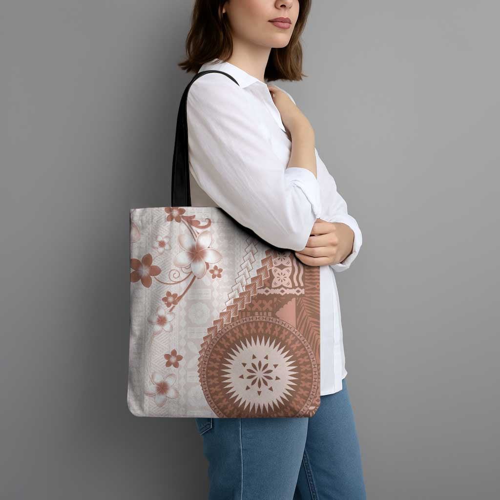 Bula Fiji Tote Bag Brown Plumeria Masi Tapa Pattern LT05 - Polynesian Pride