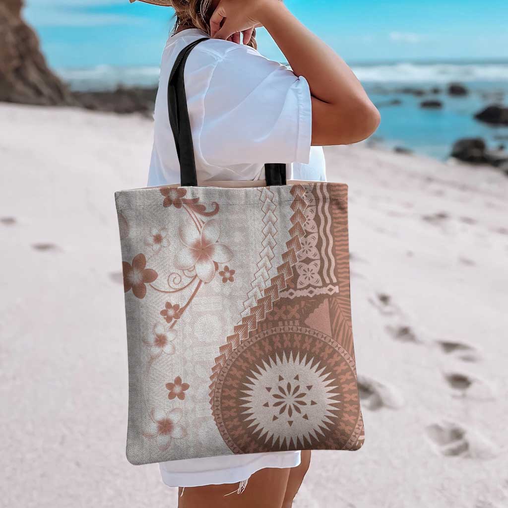 Bula Fiji Tote Bag Brown Plumeria Masi Tapa Pattern LT05 - Polynesian Pride