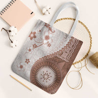 Bula Fiji Tote Bag Brown Plumeria Masi Tapa Pattern LT05 White Strap One Size Brown - Polynesian Pride