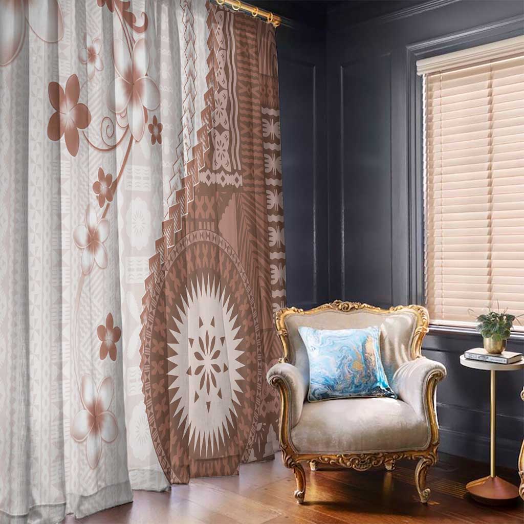 Bula Fiji Window Curtain Brown Plumeria Masi Tapa Pattern LT05 - Polynesian Pride