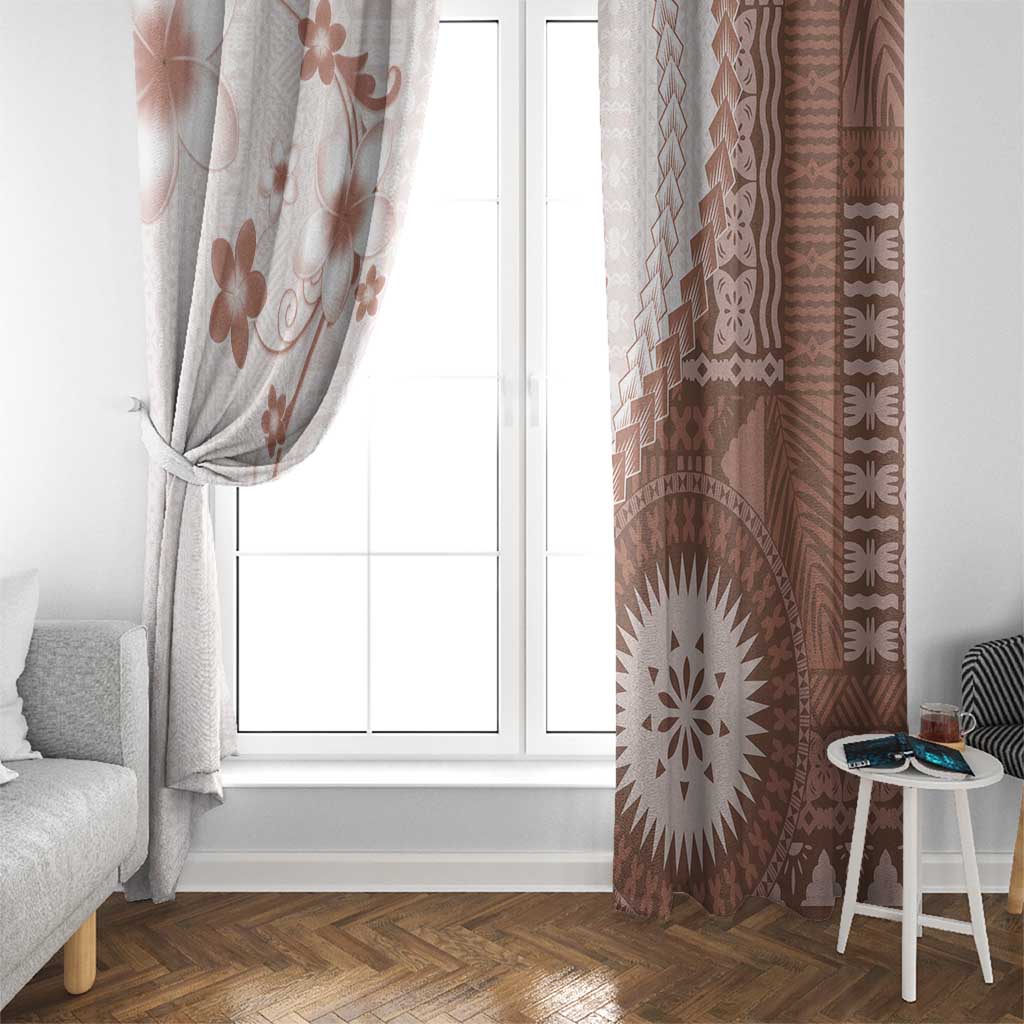 Bula Fiji Window Curtain Brown Plumeria Masi Tapa Pattern LT05 - Polynesian Pride