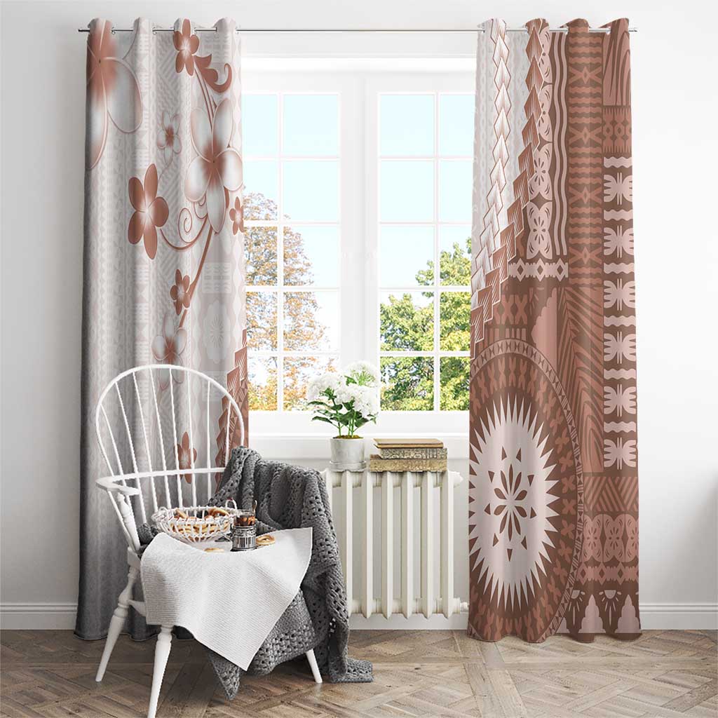 Bula Fiji Window Curtain Brown Plumeria Masi Tapa Pattern LT05 - Polynesian Pride
