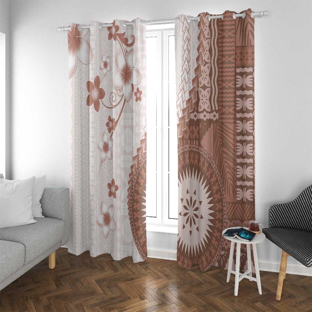 Bula Fiji Window Curtain Brown Plumeria Masi Tapa Pattern LT05 With Grommets Brown - Polynesian Pride