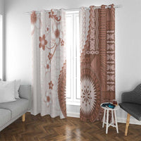 Bula Fiji Window Curtain Brown Plumeria Masi Tapa Pattern LT05 With Grommets Brown - Polynesian Pride