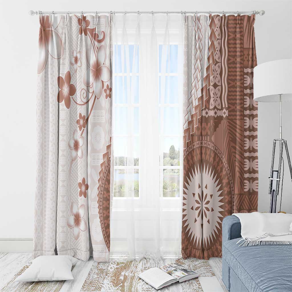 Bula Fiji Window Curtain Brown Plumeria Masi Tapa Pattern LT05 - Polynesian Pride