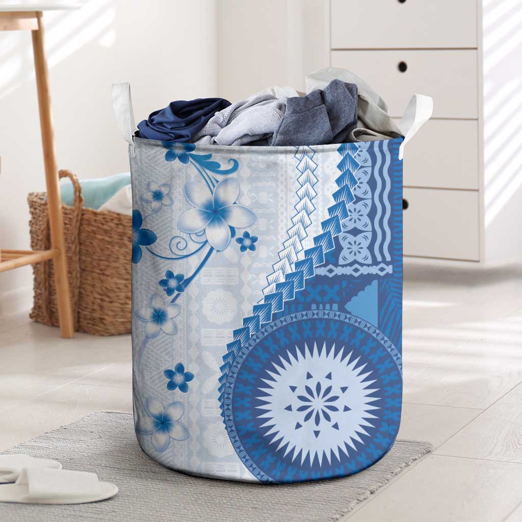 Bula Fiji Laundry Basket Blue Plumeria Masi Tapa Pattern LT05 Blue - Polynesian Pride