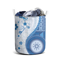 Bula Fiji Laundry Basket Blue Plumeria Masi Tapa Pattern LT05 - Polynesian Pride