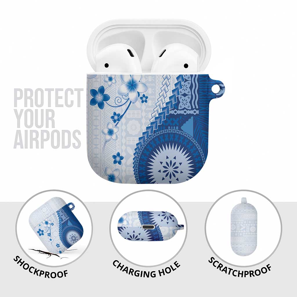 Bula Fiji AirPods Case Blue Plumeria Masi Tapa Pattern LT05 - Polynesian Pride