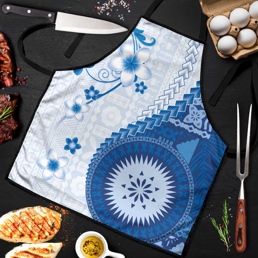 Bula Fiji Apron Blue Plumeria Masi Tapa Pattern LT05 Blue - Polynesian Pride