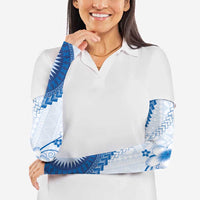 Bula Fiji Arm Sleeves Blue Plumeria Masi Tapa Pattern LT05 - Polynesian Pride