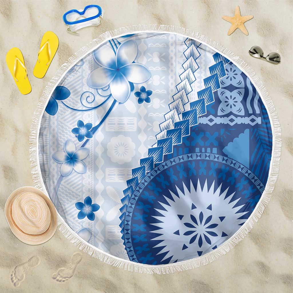 Bula Fiji Beach Blanket Blue Plumeria Masi Tapa Pattern LT05 One Size 150cm Blue - Polynesian Pride