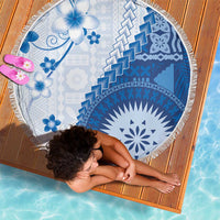 Bula Fiji Beach Blanket Blue Plumeria Masi Tapa Pattern LT05 - Polynesian Pride