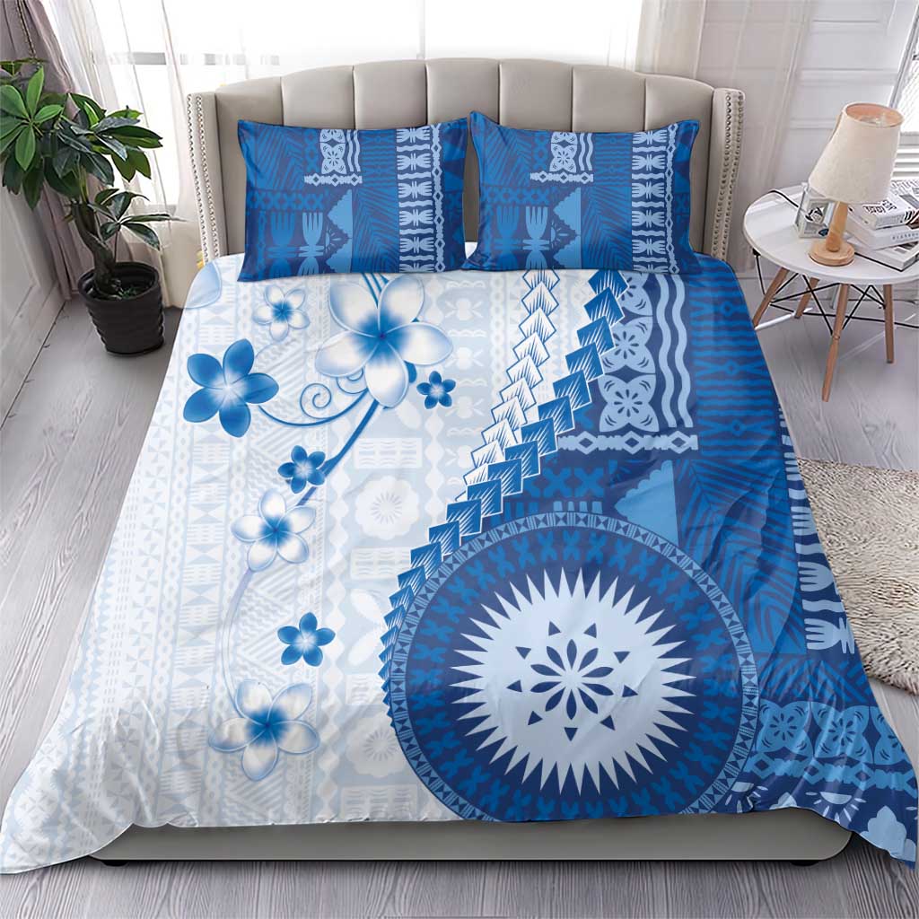 Bula Fiji Bedding Set Blue Plumeria Masi Tapa Pattern LT05 - Polynesian Pride