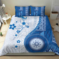 Bula Fiji Bedding Set Blue Plumeria Masi Tapa Pattern LT05 - Polynesian Pride