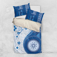 Bula Fiji Bedding Set Blue Plumeria Masi Tapa Pattern LT05 US Twin 172cm x 218cm Blue - Polynesian Pride