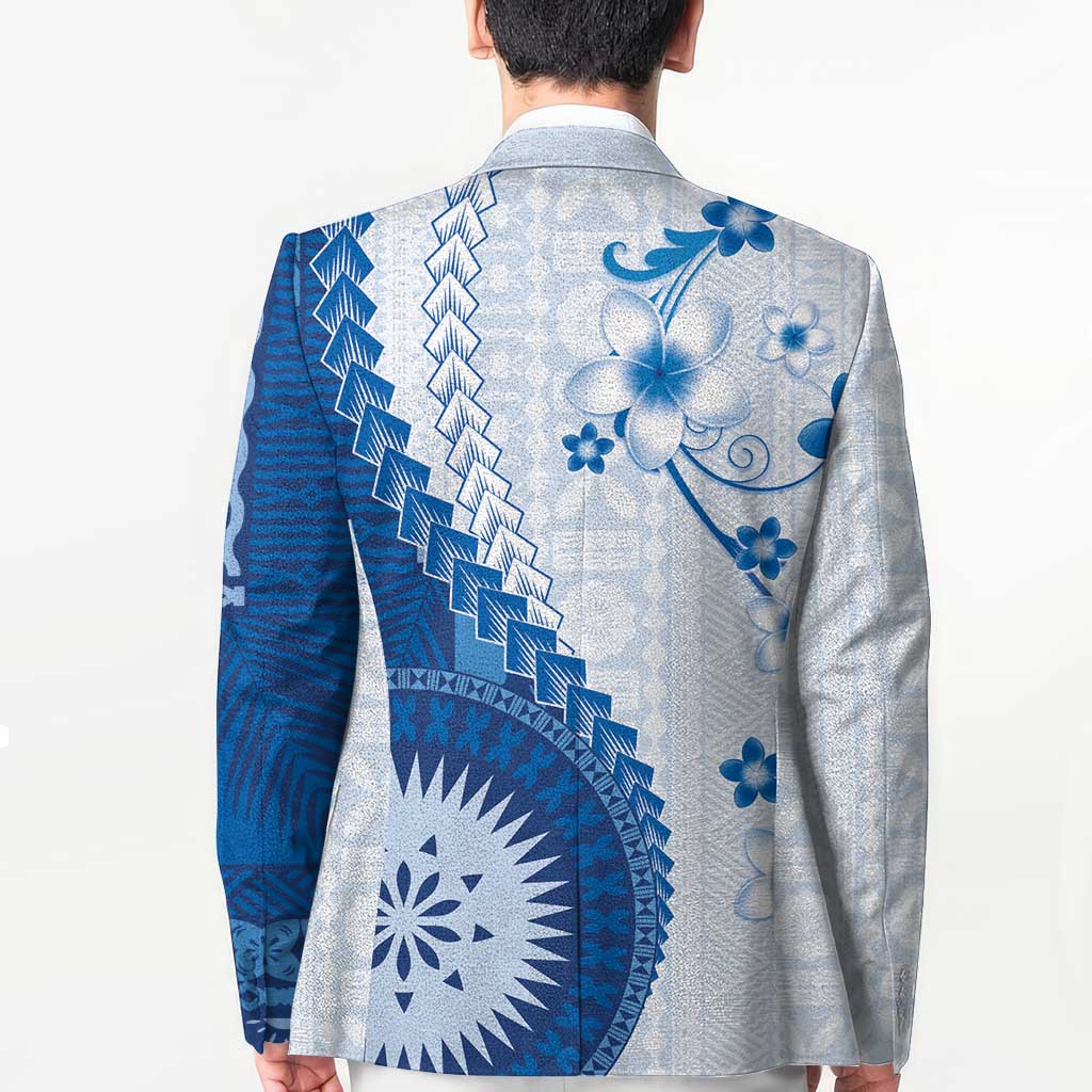 Bula Fiji Blazer Blue Plumeria Masi Tapa Pattern LT05 - Polynesian Pride