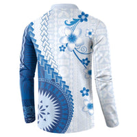 Bula Fiji Button Sweatshirt Blue Plumeria Masi Tapa Pattern LT05 - Polynesian Pride