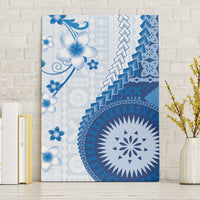 Bula Fiji Canvas Wall Art Blue Plumeria Masi Tapa Pattern LT05 Without Frame Blue - Polynesian Pride