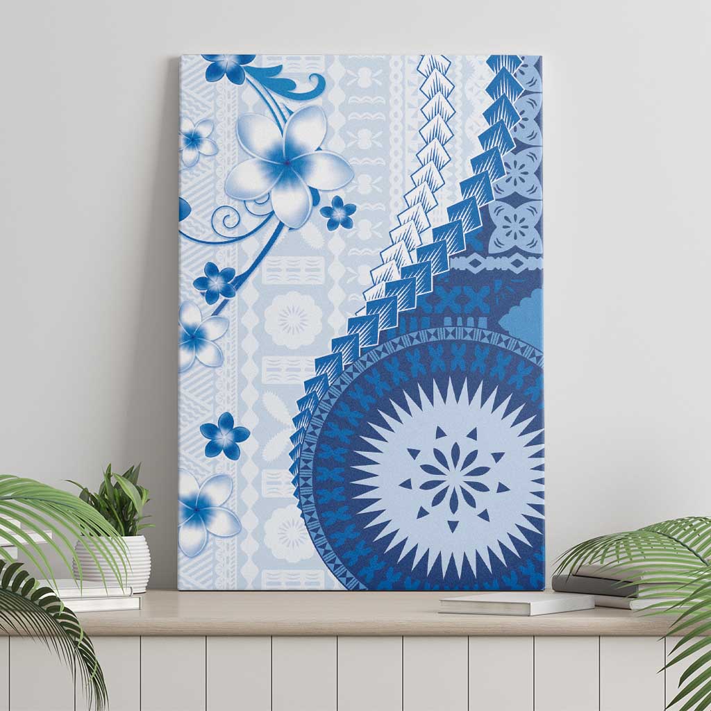 Bula Fiji Canvas Wall Art Blue Plumeria Masi Tapa Pattern LT05 - Polynesian Pride
