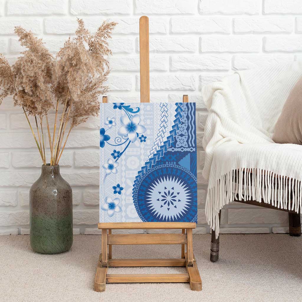 Bula Fiji Canvas Wall Art Blue Plumeria Masi Tapa Pattern LT05 - Polynesian Pride