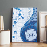 Bula Fiji Canvas Wall Art Blue Plumeria Masi Tapa Pattern LT05 - Polynesian Pride
