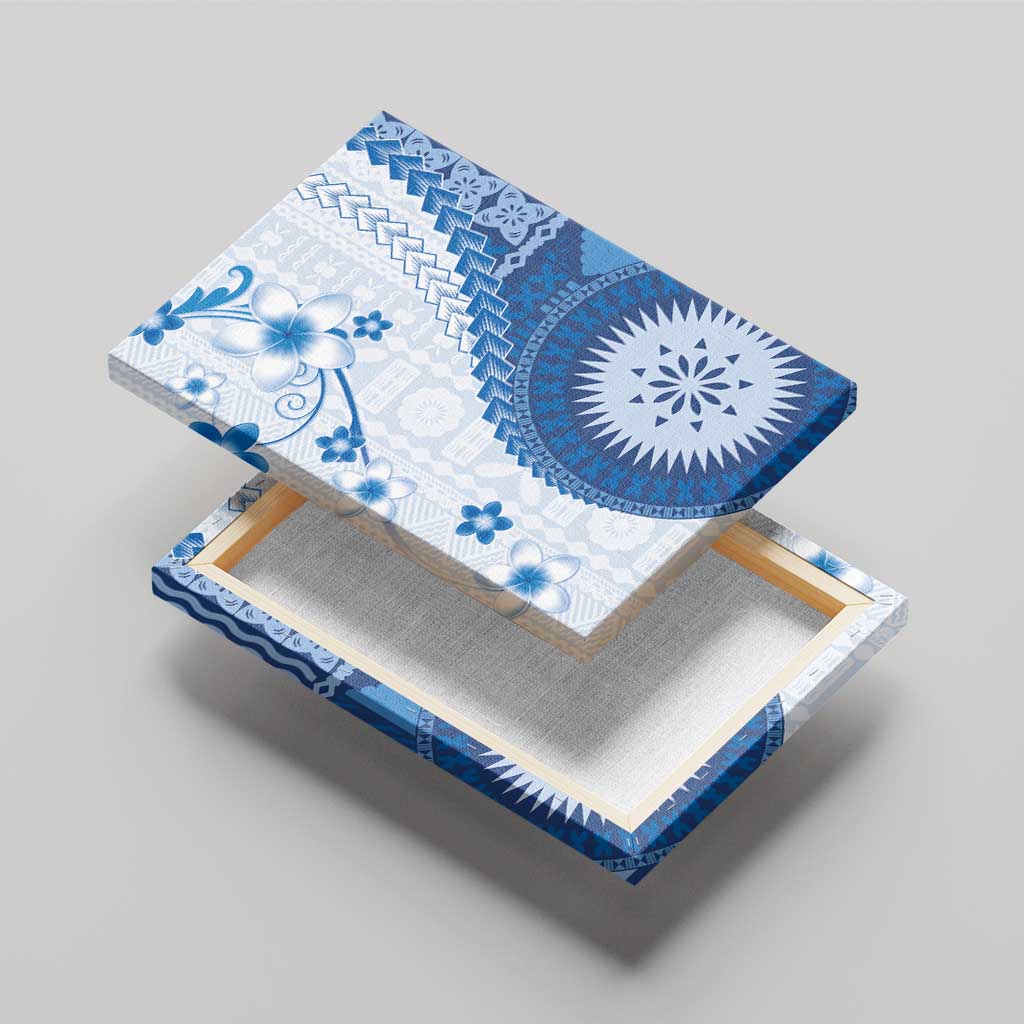 Bula Fiji Canvas Wall Art Blue Plumeria Masi Tapa Pattern LT05 - Polynesian Pride