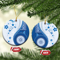 Bula Fiji Ceramic Ornament Blue Plumeria Masi Tapa Pattern LT05 Circle Blue - Polynesian Pride