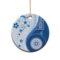 Bula Fiji Ceramic Ornament Blue Plumeria Masi Tapa Pattern LT05 - Polynesian Pride