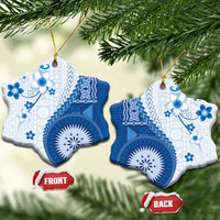 Bula Fiji Ceramic Ornament Blue Plumeria Masi Tapa Pattern LT05 Snow Flake Blue - Polynesian Pride