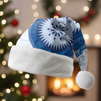 Bula Fiji Christmas Santa Hat Blue Plumeria Masi Tapa Pattern LT05 Without Fur Blue - Polynesian Pride