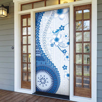 Bula Fiji Door Cover Blue Plumeria Masi Tapa Pattern LT05 - Polynesian Pride