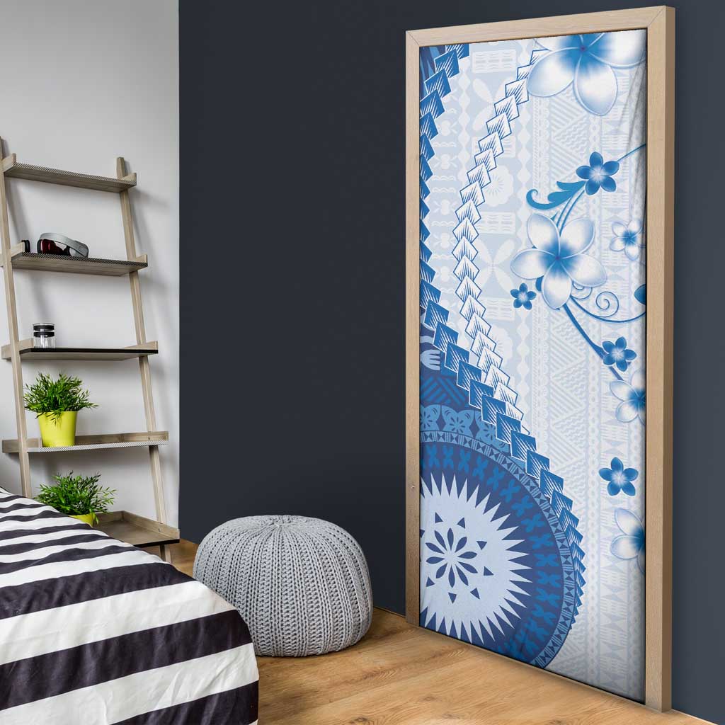 Bula Fiji Door Cover Blue Plumeria Masi Tapa Pattern LT05 - Polynesian Pride
