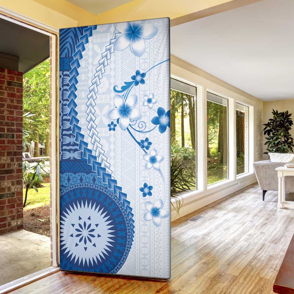 Bula Fiji Door Cover Blue Plumeria Masi Tapa Pattern LT05 - Polynesian Pride