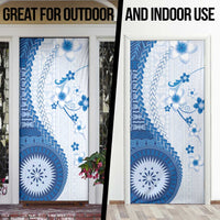 Bula Fiji Door Cover Blue Plumeria Masi Tapa Pattern LT05 - Polynesian Pride