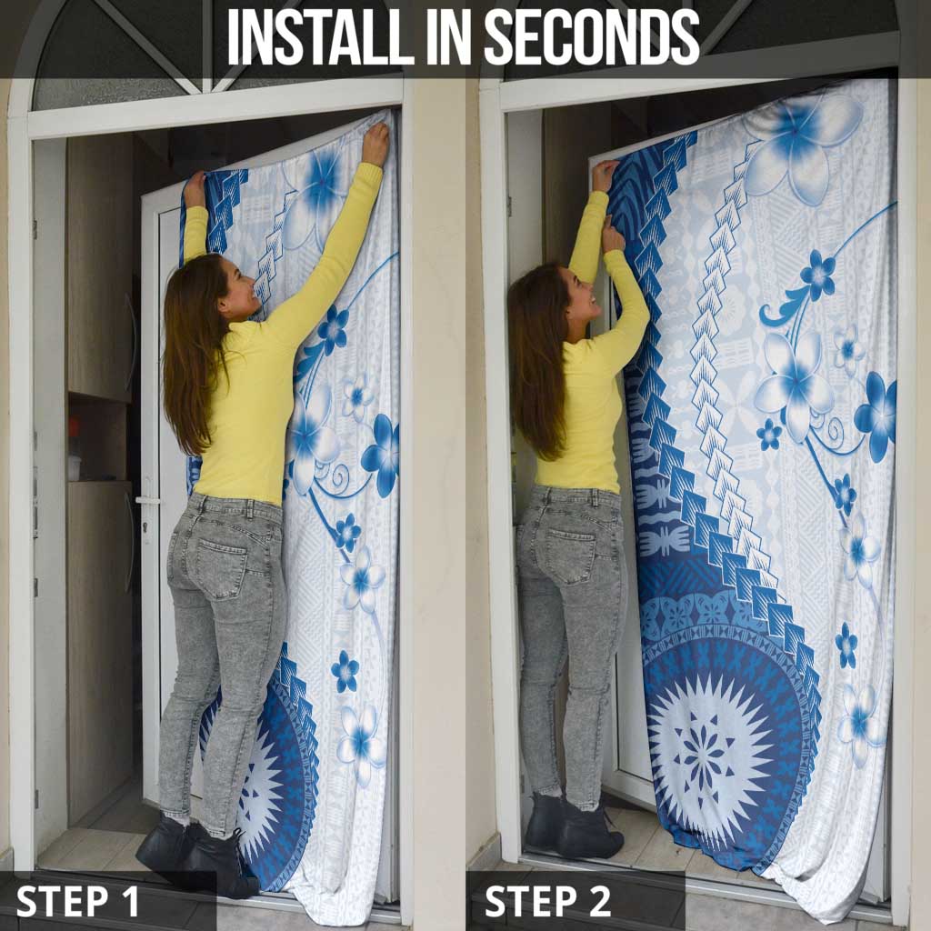 Bula Fiji Door Cover Blue Plumeria Masi Tapa Pattern LT05 - Polynesian Pride