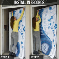 Bula Fiji Door Cover Blue Plumeria Masi Tapa Pattern LT05 - Polynesian Pride