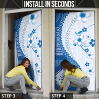 Bula Fiji Door Cover Blue Plumeria Masi Tapa Pattern LT05 - Polynesian Pride