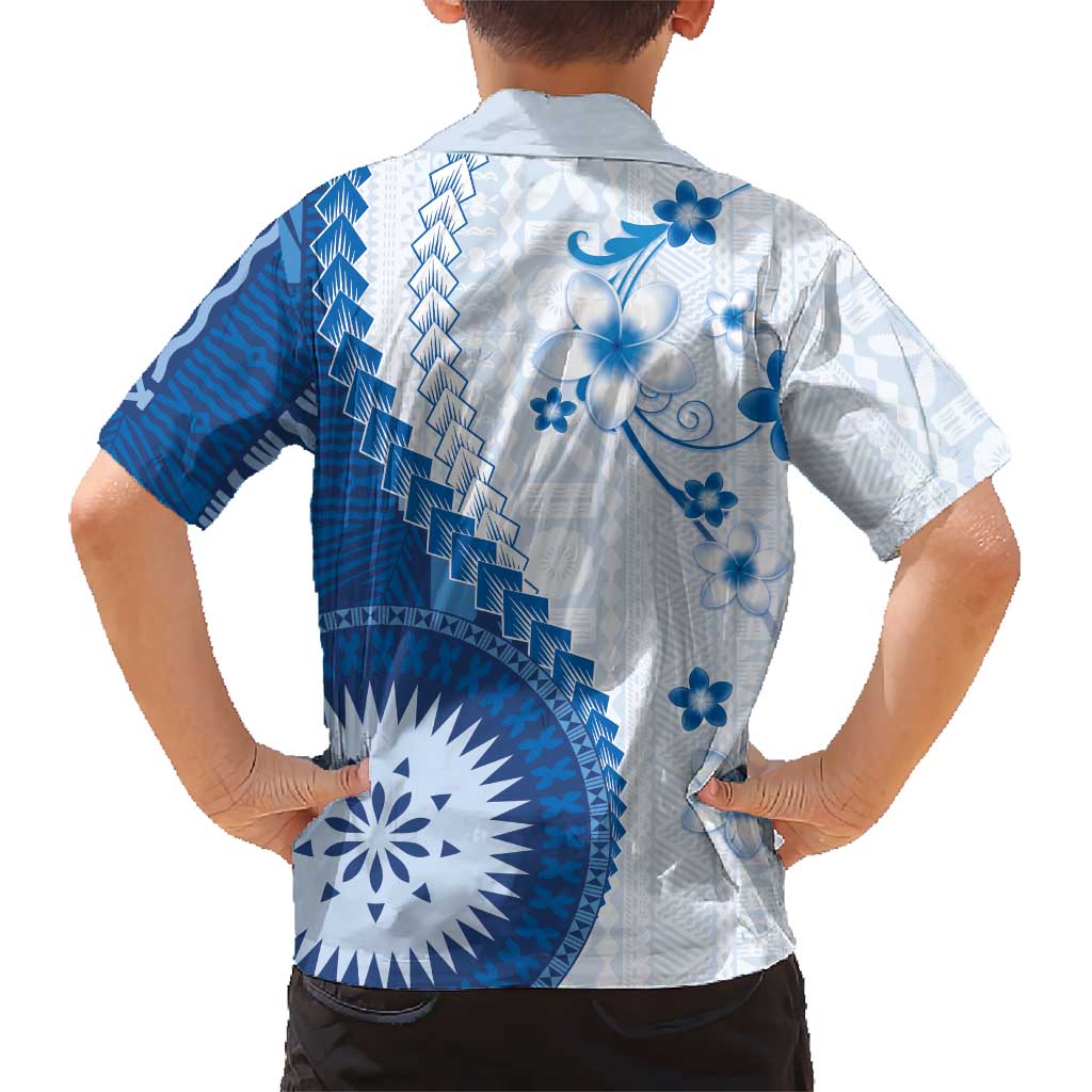 Bula Fiji Family Matching Puletasi and Hawaiian Shirt Blue Plumeria Masi Tapa Pattern LT05 - Polynesian Pride