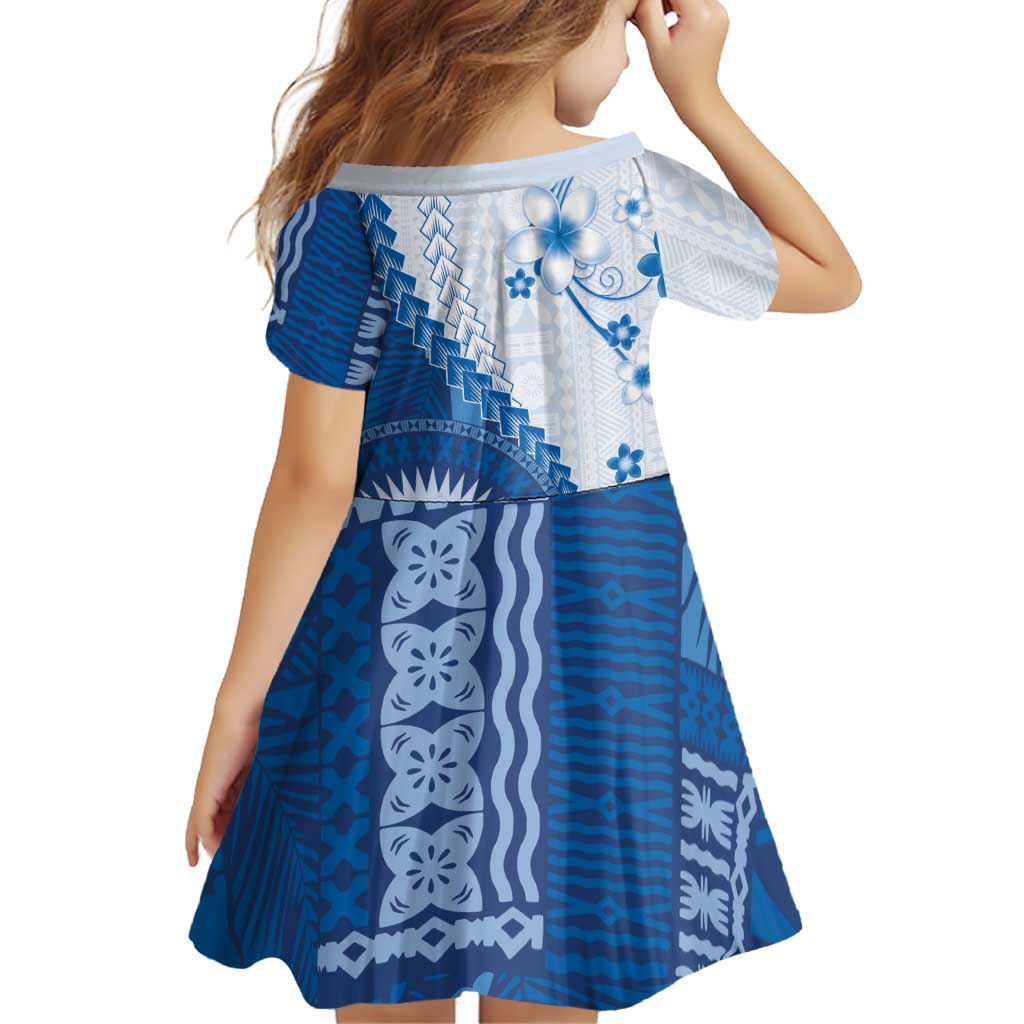 Bula Fiji Family Matching Puletasi and Hawaiian Shirt Blue Plumeria Masi Tapa Pattern LT05 - Polynesian Pride