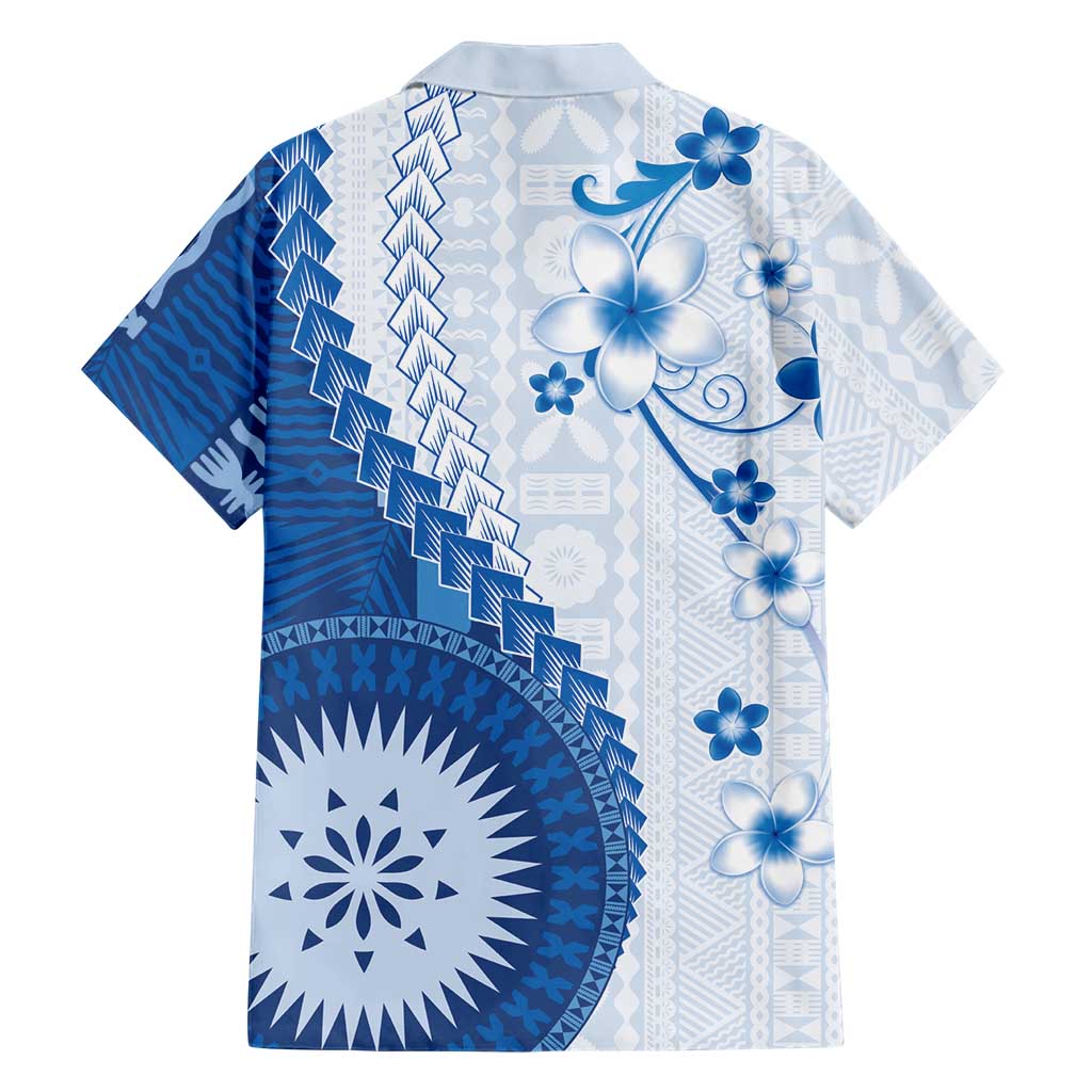 Bula Fiji Family Matching Puletasi and Hawaiian Shirt Blue Plumeria Masi Tapa Pattern LT05 - Polynesian Pride