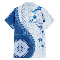Bula Fiji Family Matching Puletasi and Hawaiian Shirt Blue Plumeria Masi Tapa Pattern LT05 - Polynesian Pride